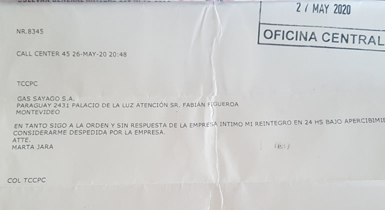 Ex presidenta de ANCAP se dio por despedida de Gas Sayago por telegrama